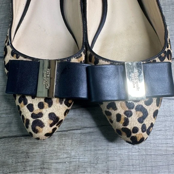Kate S Leopard Print Norah Flats Bow Detail Calf Hair flats size 8 - Picture 4 of 7